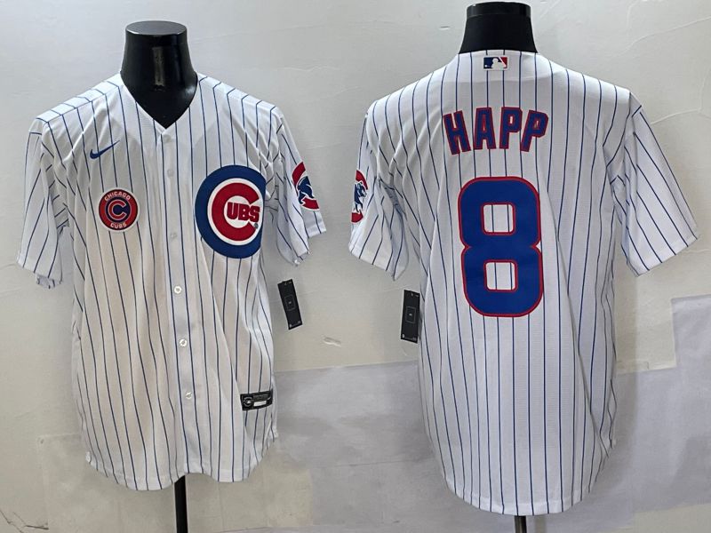 Men Chicago Cubs #8 Happ White Stripe Game Nike 2025 MLB Jersey style 7